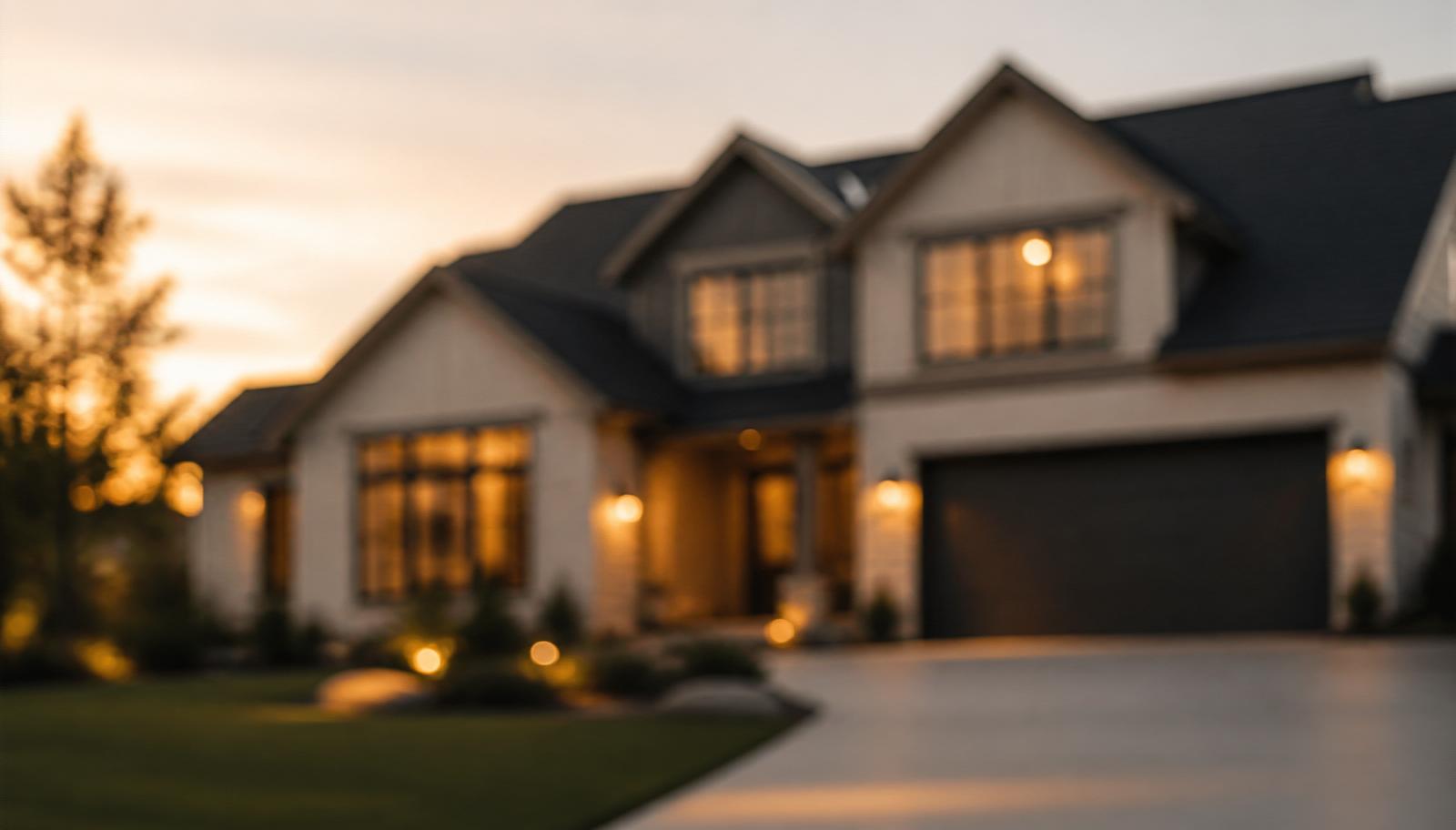 Blurred exterior photo of a modern house as a placeholder for upcoming real estate portfolio work